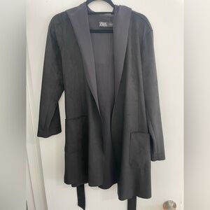 Zara Black Suede Hooded Trench